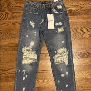 Almost Famous Blue Boyfriend Jeans Distressed Design